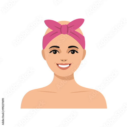 Woman with Bald Head and Pink Bandana