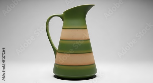 Option 1: Modern Green and Beige Striped Ceramic Pitcher with Matte Finish
