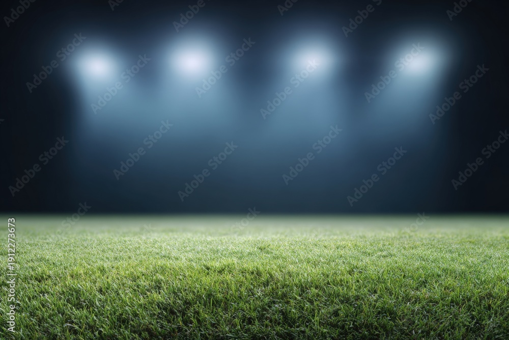 Obraz premium Green football field under bright stadium lights at night