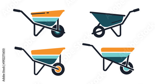 Wheelbarrow Line art color filled modern design