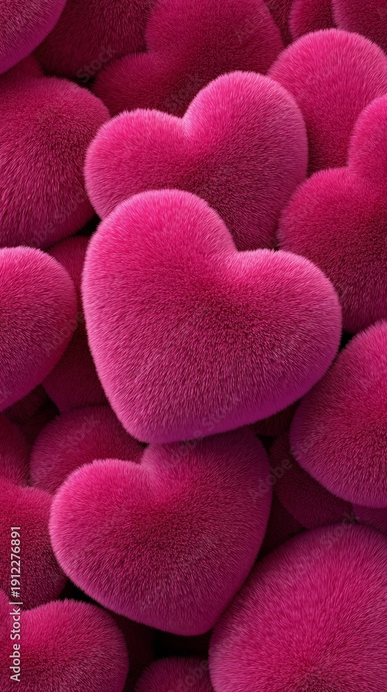 Fototapeta premium Deep pink fluffy heart shapes create a bold love texture, ideal for holiday promotions, posters, and social media designs.