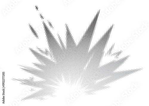 Hand-drawn vector illustration of an explosion. Halftone effect illustration for poster and design. Trendy background texture.
