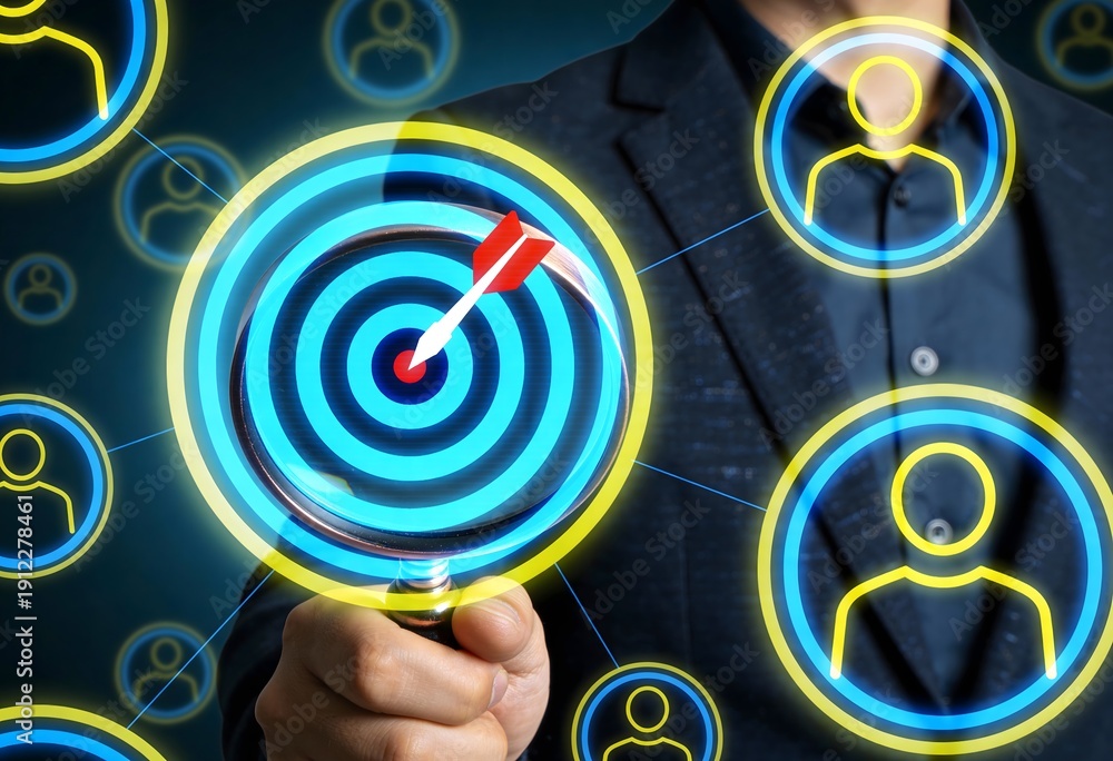 Fototapeta premium Businessperson holding target with arrow symbolizing goals and strategy planning for success