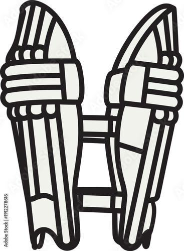 Professional black outline vector of cricket batting pads. High-quality protective sports gear illustration perfect for cricket club branding, equipment retail logos, and athletic safety graphic asset