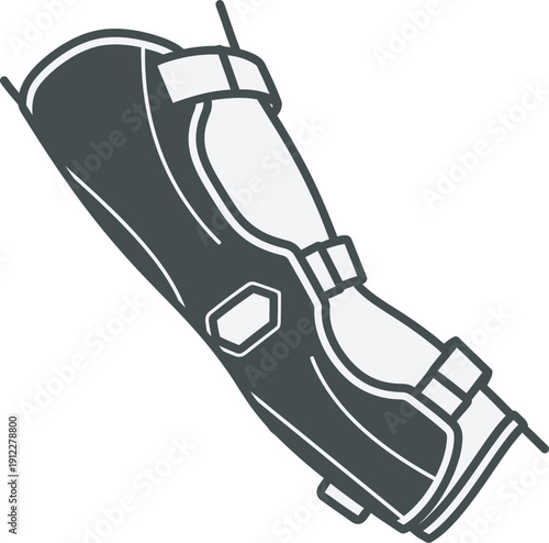 Professional black silhouette vector of a protective sports shin guard. High-quality minimalist design ideal for soccer equipment branding, martial arts gear retail, and athletic safety graphic assets