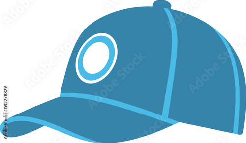 Professional blue baseball cap vector with a circular front emblem. High-quality headwear design ideal for sports team branding, casual apparel retail, and athletic lifestyle graphic assets.