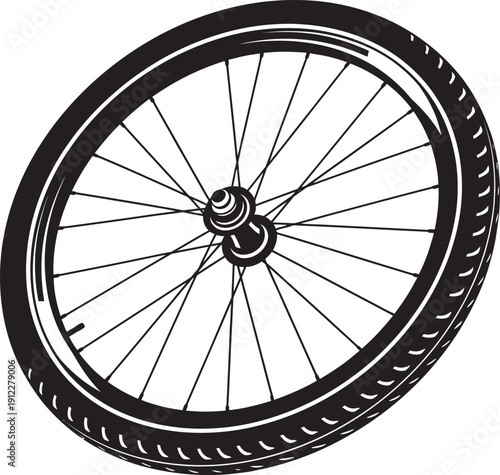 Professional black silhouette vector of a bicycle wheel. High-quality minimalist design ideal for cycling club branding, bike repair shop logos, and outdoor fitness equipment graphic assets.