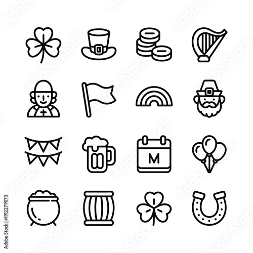 A collection of St. Patrick's Day themed icons is presented.