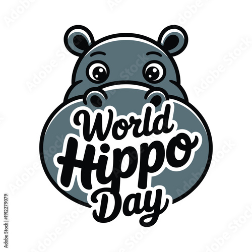 World Hippo Day celebrates the magnificent creature with a smiling cartoon hippopotamus.