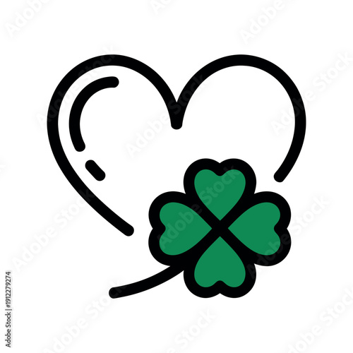 A heart shaped ear with a four leaf clover on a white background