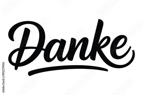 A stylized black and white graphic of the German word for thank you