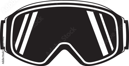 Professional black silhouette vector of ski or snowboard goggles. High-quality minimalist design ideal for winter sports branding, mountain resort equipment retail, and alpine lifestyle graphic assets
