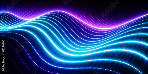 Abstract blue fractal background with flowing waves and glowing light effects