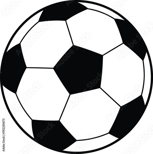 A black and white illustration of a soccer ball on a plain background