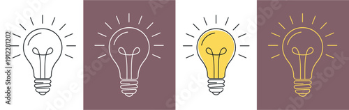 Light bulb idea icon, simple outline innovation symbol, minimal flat vector illustration isolated on transparent background