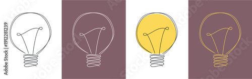 Minimal light bulb idea icon, creative inspiration and innovation concept, simple modern outline vector illustration on transparent background