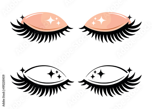 Eyelash icon set, closed eyes beauty and makeup vector collection, feminine cosmetic mascara symbols and silhouettes isolated on transparent background
