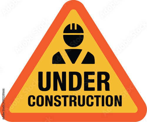A yellow and orange under construction sign with a worker icon