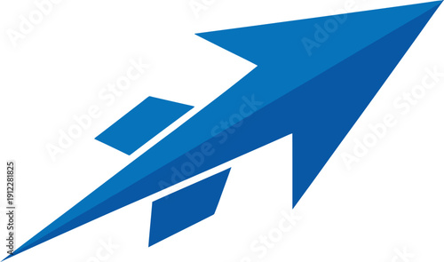 A blue rocket logo soaring upwards on a white background symbolizing growth