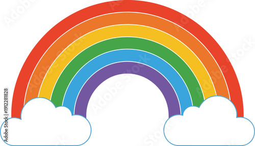 A colorful rainbow with clouds in a bright and cheerful atmosphere