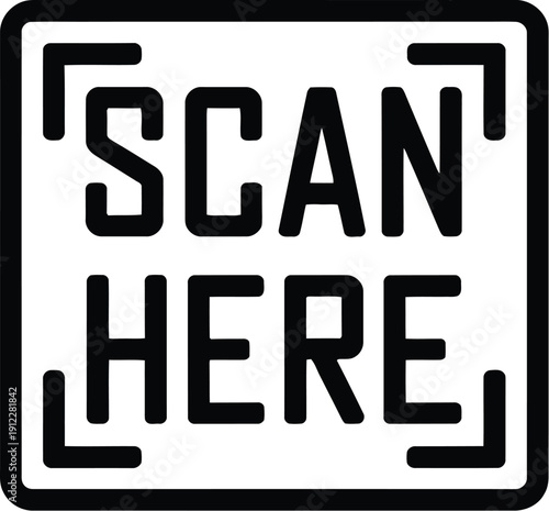 A close-up of a black and white sign with a QR code scan here message