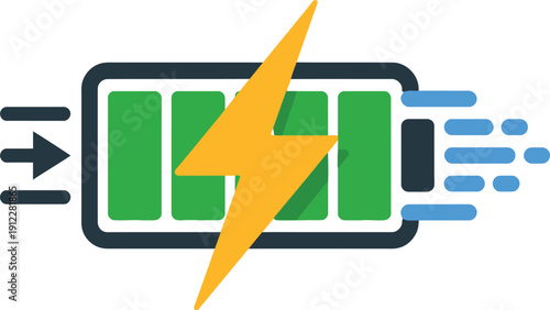 A battery icon with a lightning bolt symbolizing fast charging technology