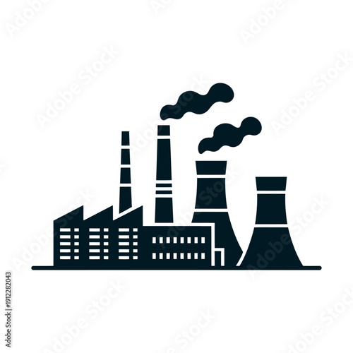 A factory with smokestacks emitting smoke into the air