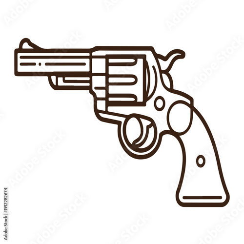 Minimalist revolver line icon for mobile application and web interface design simple vector illustration of a classic pistol firearm silhouette with clean strokes on transparent background