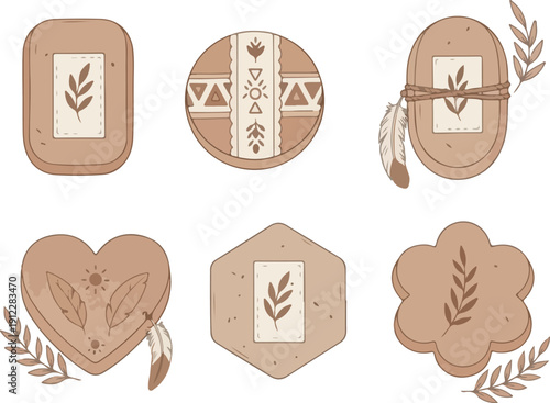 boho style handmade natural soap bars set with ethnic ornaments and feathers organic solid shampoo vector elements
