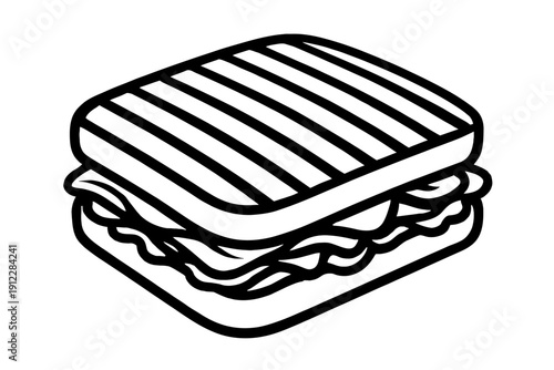 Grilled Panini Sandwich Vector Icon - Minimalist Line Art Illustration for Toasted Snacks, Deli Menu, Fast Food, Breakfast Cafe, and Lunch Meal Preparation