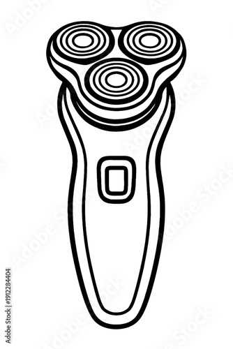 Electric Shaver Vector Illustration - Modern Rotary Razor for Men's Grooming and Personal Care, Black and White Line Art Icon Isolated on White Background