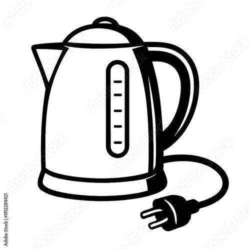 Electric Kettle Vector Illustration - Modern Kitchen Appliance for Boiling Water, Tea and Coffee Preparation Icon Isolated on White Background