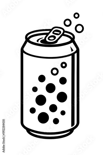 Fizzy Soda Can Vector Icon with Bubbles - Minimalist Line Art Illustration for Soft Drinks, Carbonated Beverages, Refreshments, Vending Machines, and Fast Food Pairings