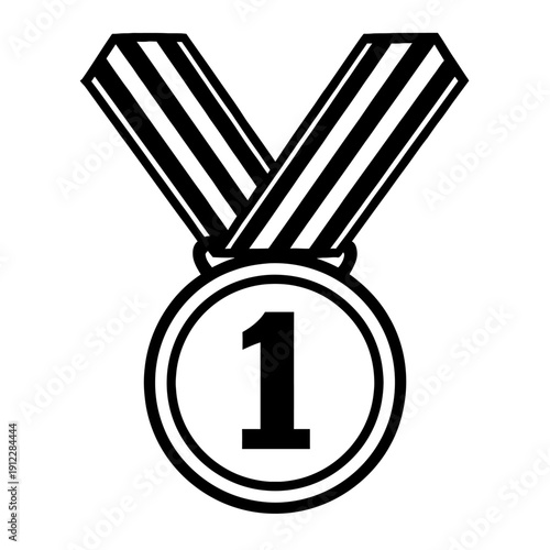 First Place Gold Medal Vector Icon - Bold Number One Award Illustration for Sports, Academic Excellence, and Corporate Success. Modern Black and White Line Art Symbol of a Champion.