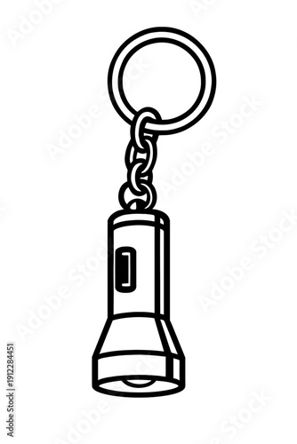 Flashlight Keychain Vector Icon - Portable Emergency Light and Key Ring Tool. Minimalist Illustration for Outdoor Equipment, Safety Gear, and Promotional Merchandise.