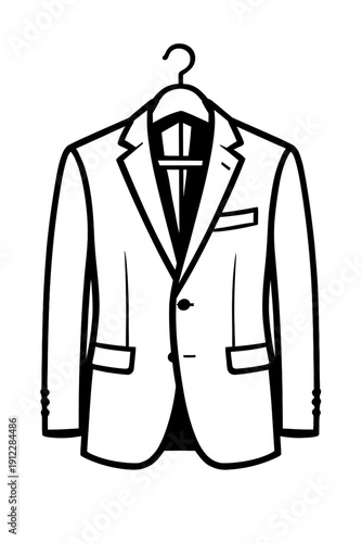 Formal Suit Jacket on Hanger Vector Icon - Professional Business Attire for Men, Corporate Dress Code, Formalwear Fashion, and Wardrobe Styling Graphic Design.
