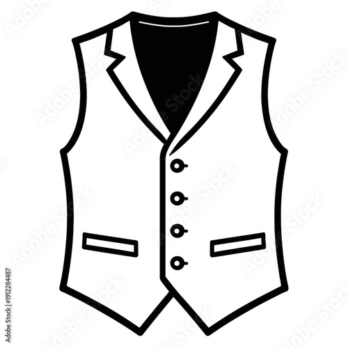 Formal Waistcoat Vector Icon - Classic Men's Suit Vest for Weddings, Business Attire, Groom Fashion, Tuxedo Accessories, and Formal Wear Graphic Design.