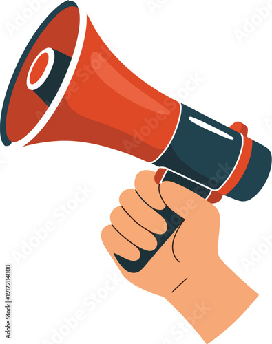 A hand holding a megaphone to amplify a message or announcement loudly