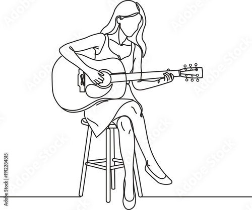 Minimalist Guitar Player Line Art, Acoustic Music Performance, and Artistic Illustration