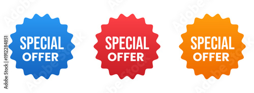 Colorful Starburst Promo Badges with Special Offer Discount Labels for Marketing and Advertising