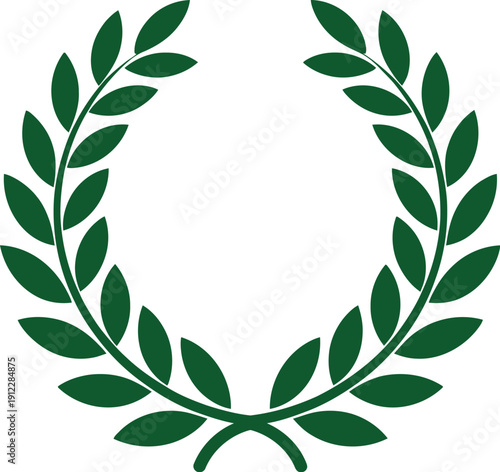 A green laurel wreath symbolizing achievement and success on a white background