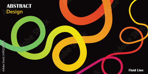 Vibrant abstract design with colorful swirling shapes on black background