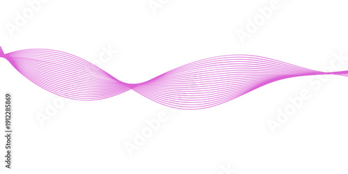 An elegant pink satin ribbon bow isolated on a purple backdrop features flowing wave lines and a heart shape vector pattern for a romantic Valentine card design element