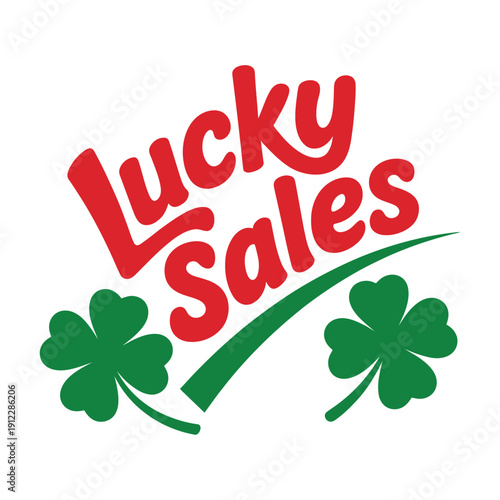 A colorful logo featuring the words Lucky Sales with shamrocks on a white background