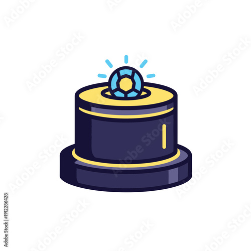 Illustration of a hockey puck with a glowing soccer ball on top.