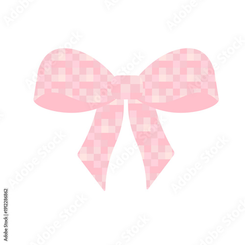 Illustration of a retro pink checkered bow, hand-drawn style vector illustration, gift decorations, party decorations.
