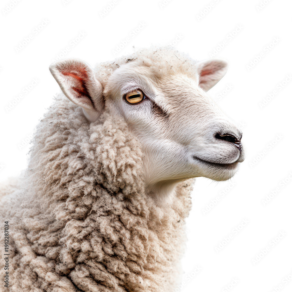 Fototapeta premium Closeup of a sheep on a animal studio setting high fidelity detailed view nature concept isolated