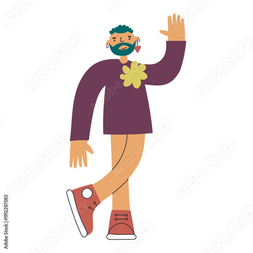 Bearded person in feminine clothing in minimal flat style. Self-expression, confidence, individuality and breaking gender stereotypes concept. Diversity, inclusion, identity, lgbt pride.