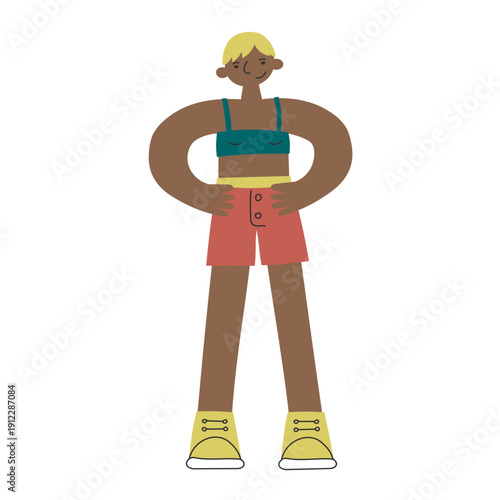 Modern androgynous person in minimal flat style. Individuality, self-expression, confidence and acceptance concept. Diversity, inclusion, identity and lifestyle.