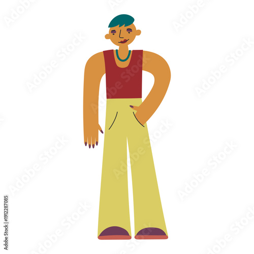 Feminine man with makeup in minimal flat style. Self-expression, individuality, confidence and modern gender identity concept.